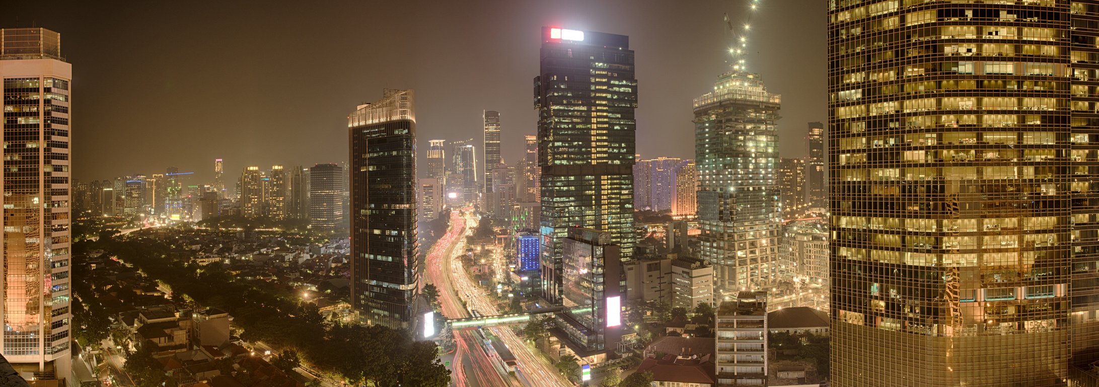 View of Jakarta downtown with skyscrapers lit